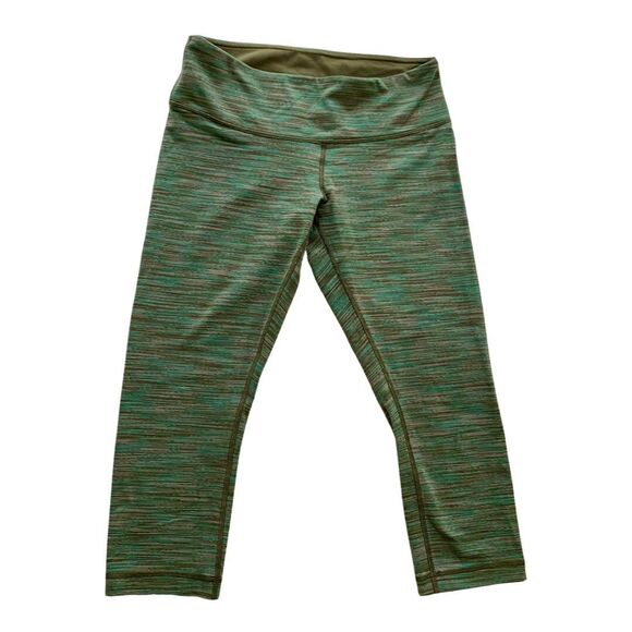 Lululemon Wunder Under Cropped Legging Green Stripe SZ 8 leisure yoga comfort - Picture 1 of 6